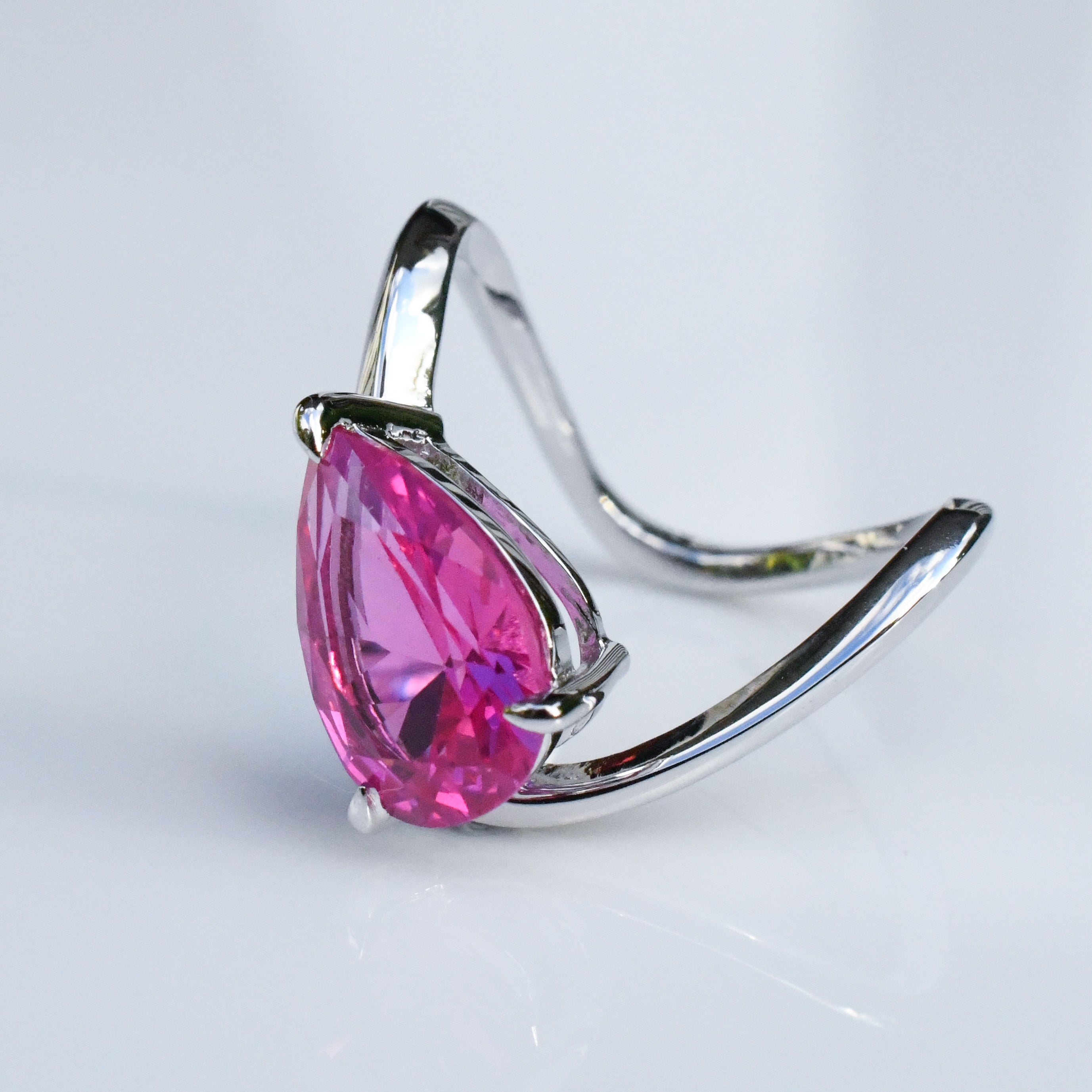 Abstract Sapphire Ring in Sterling Silver - Pink