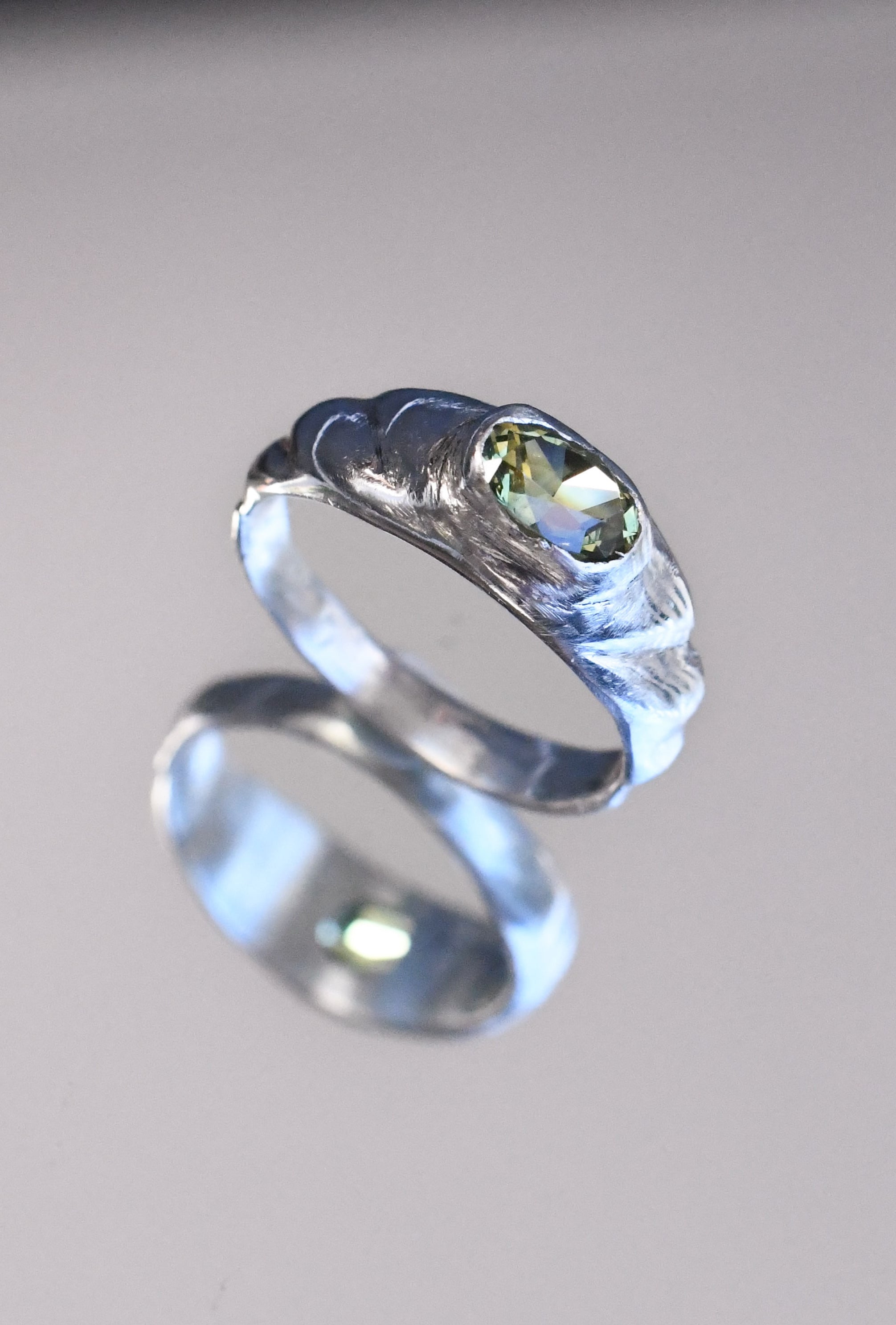 Australian Sapphire Carved Ring - Sterling Silver