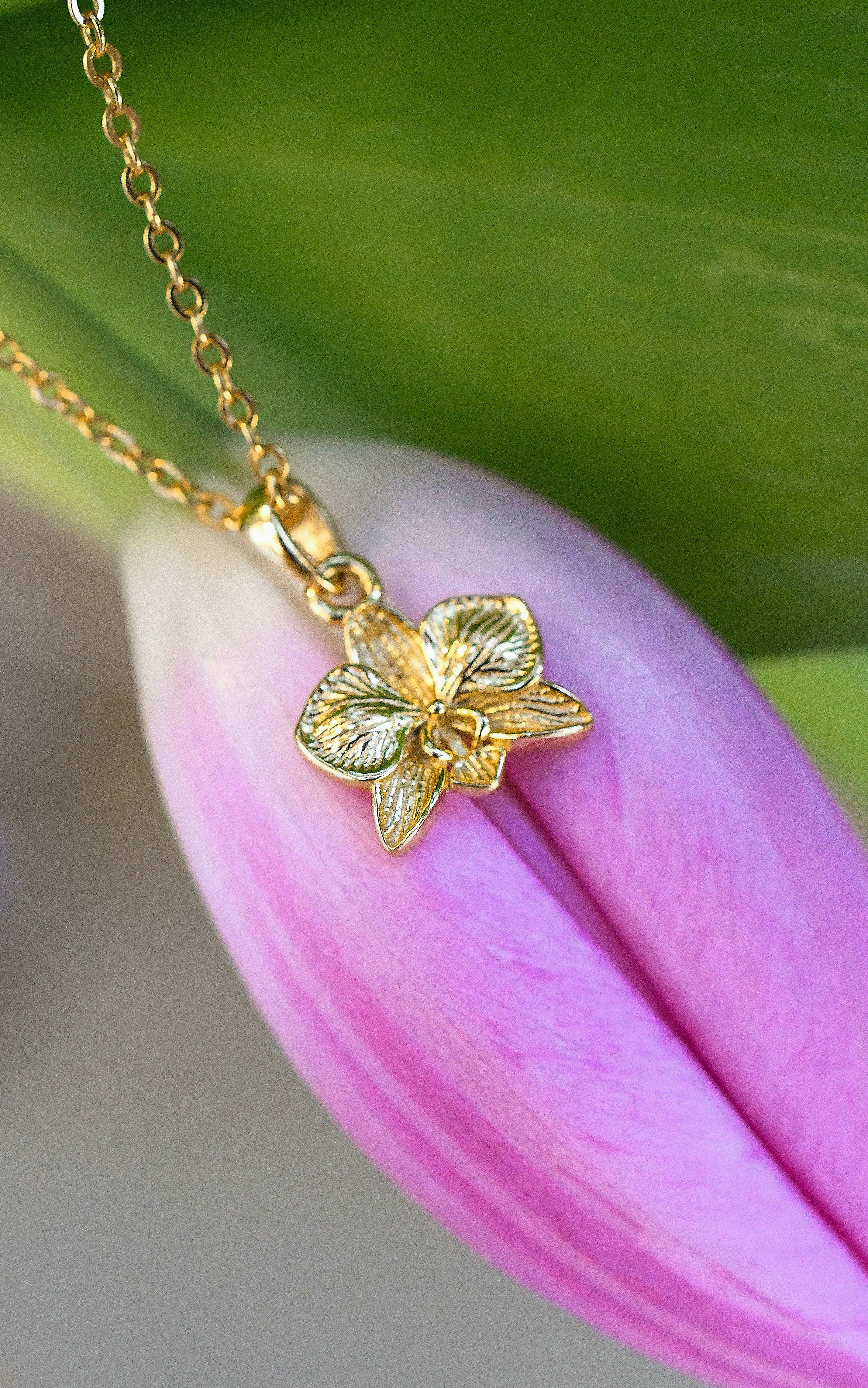 Tiny Orchid Pendant in Sterling Silver - Gold Plated