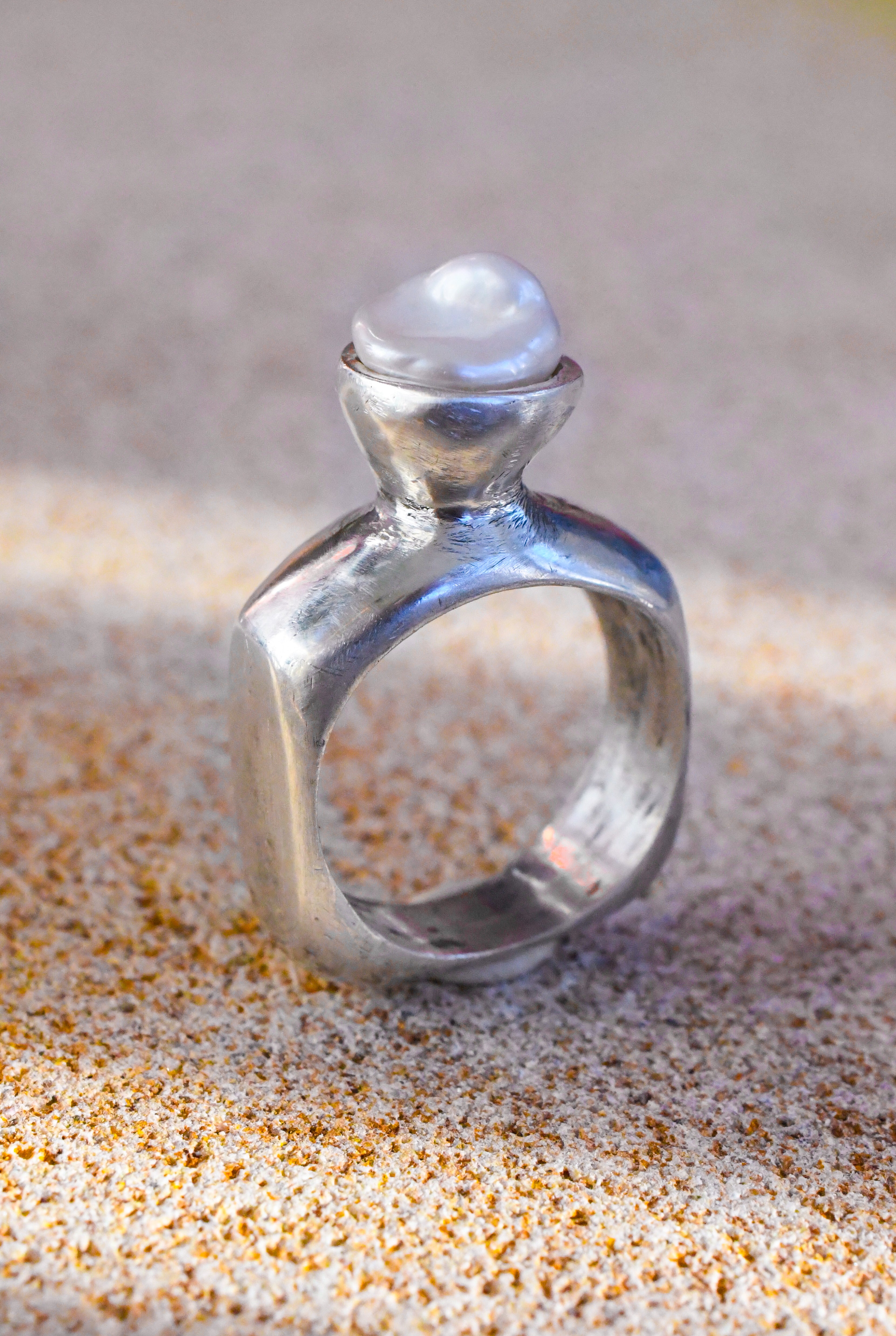 Baroque Pearl Square Ring - Sterling Silver