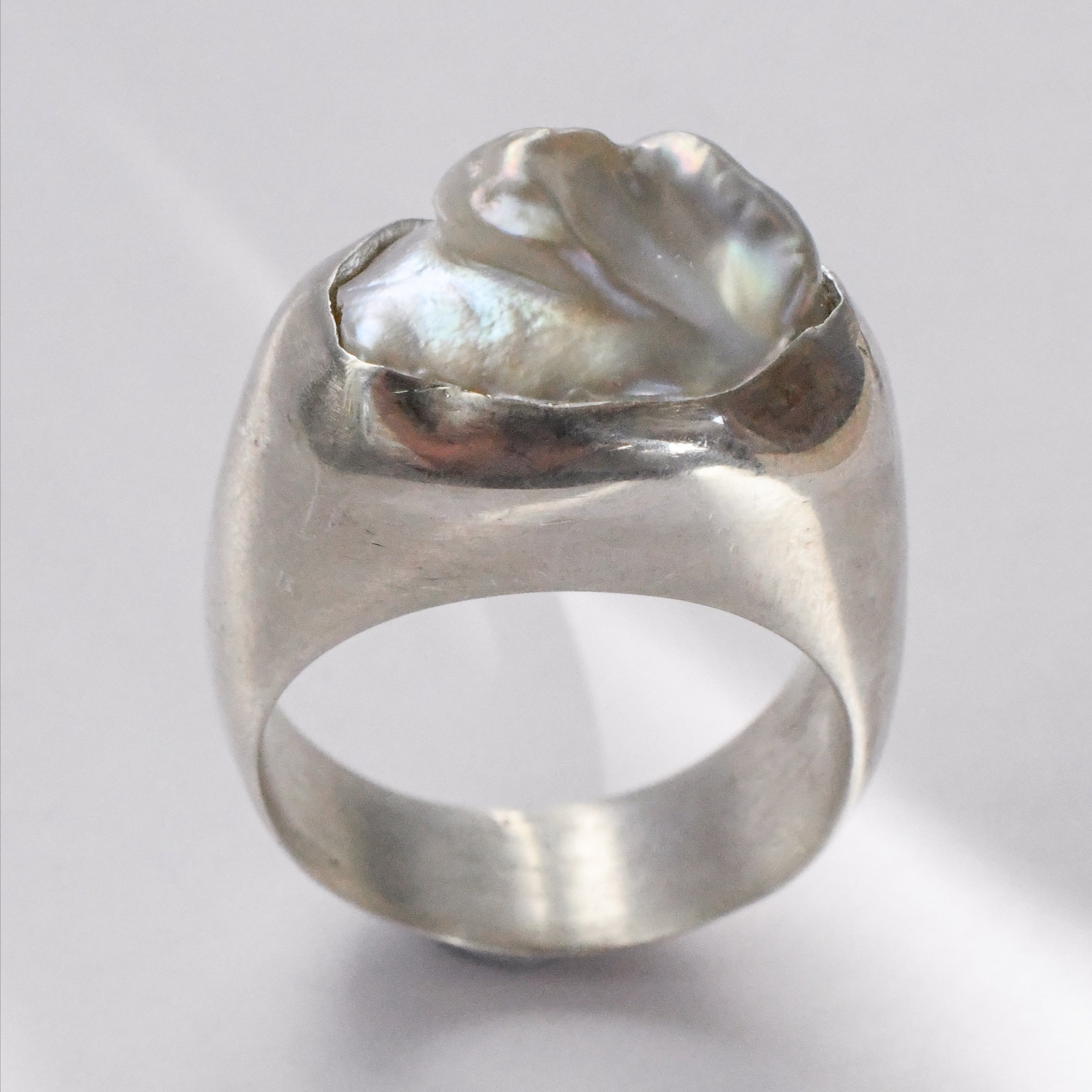 Baroque Pearl Signet Ring - Sterling Silver