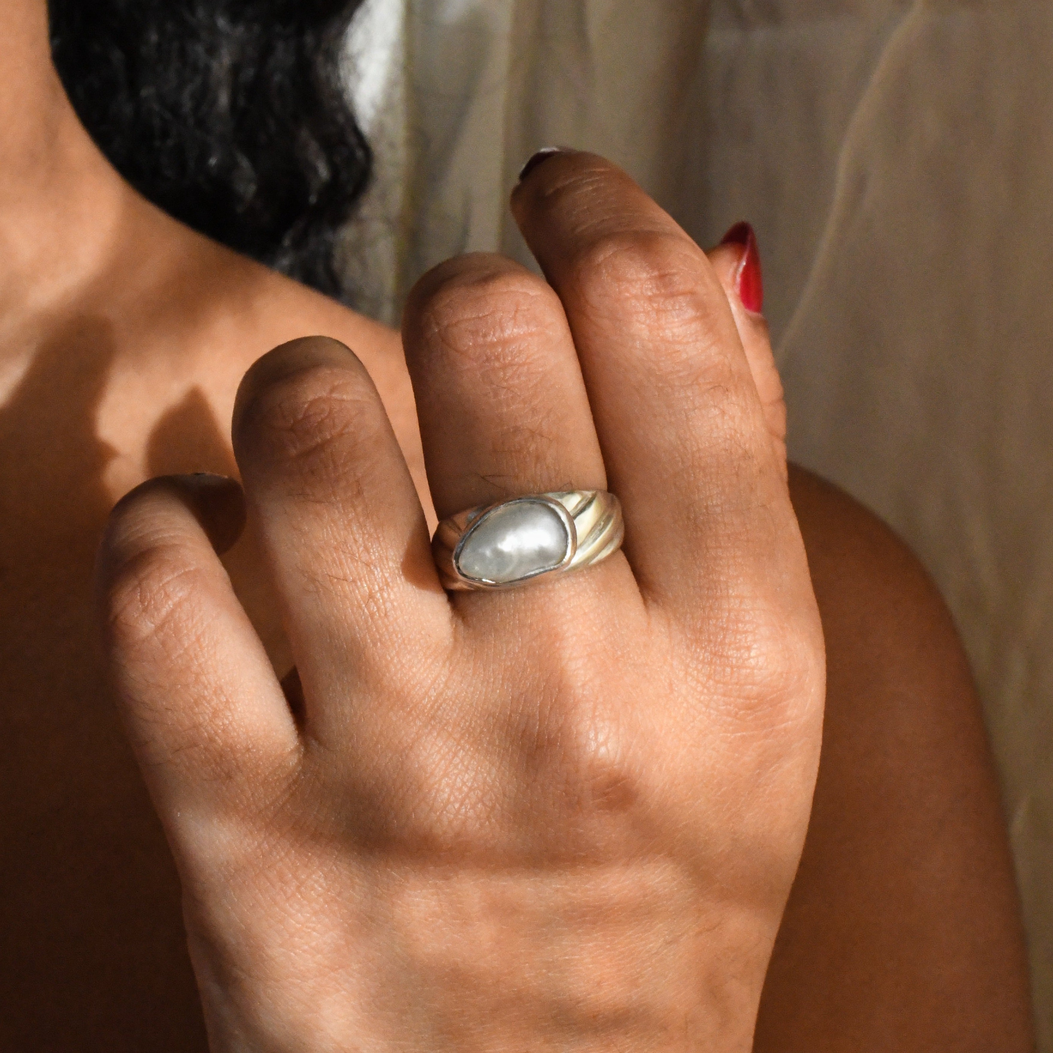 Baroque Pearl Carved Ring - Sterling Silver