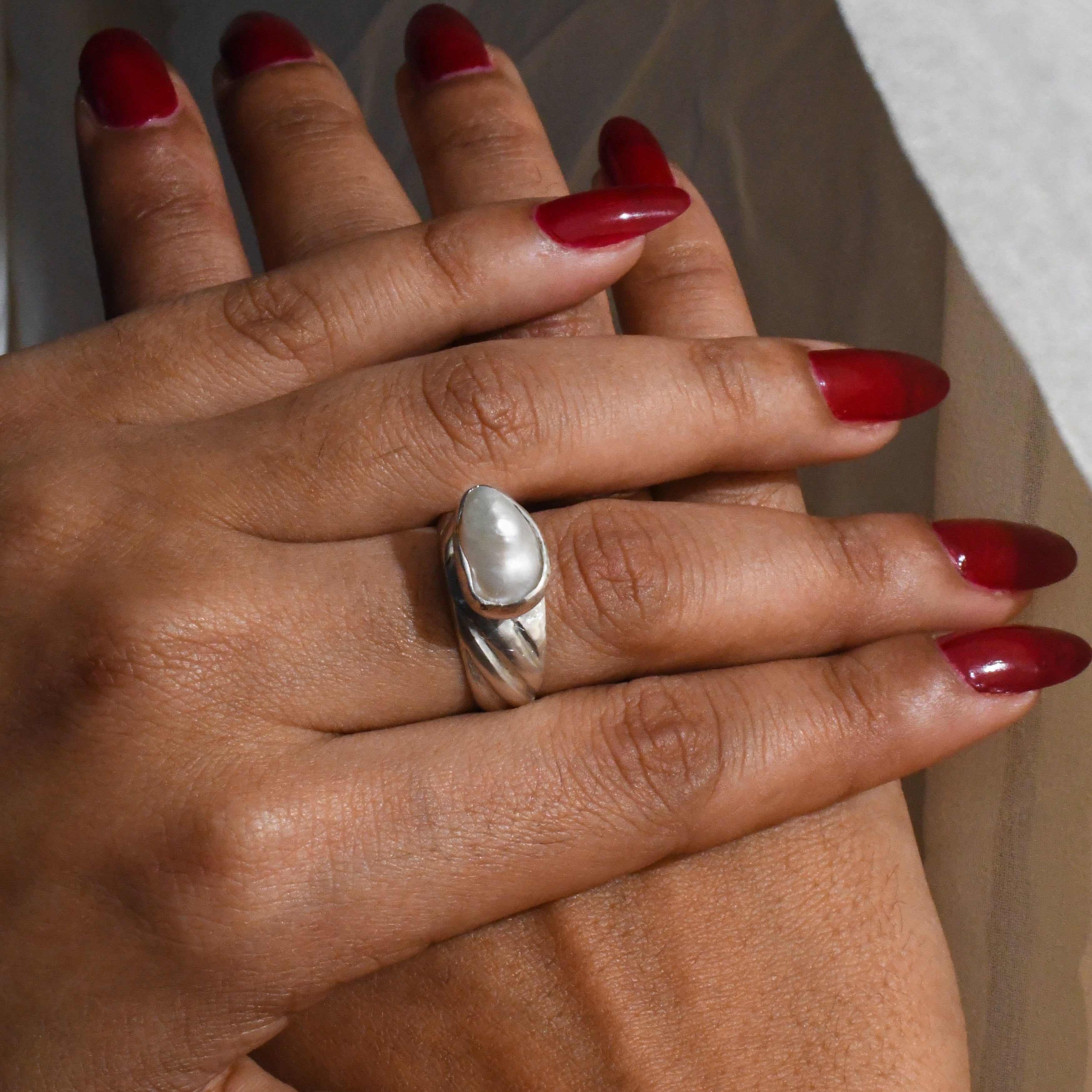 Baroque Pearl Carved Ring - Sterling Silver